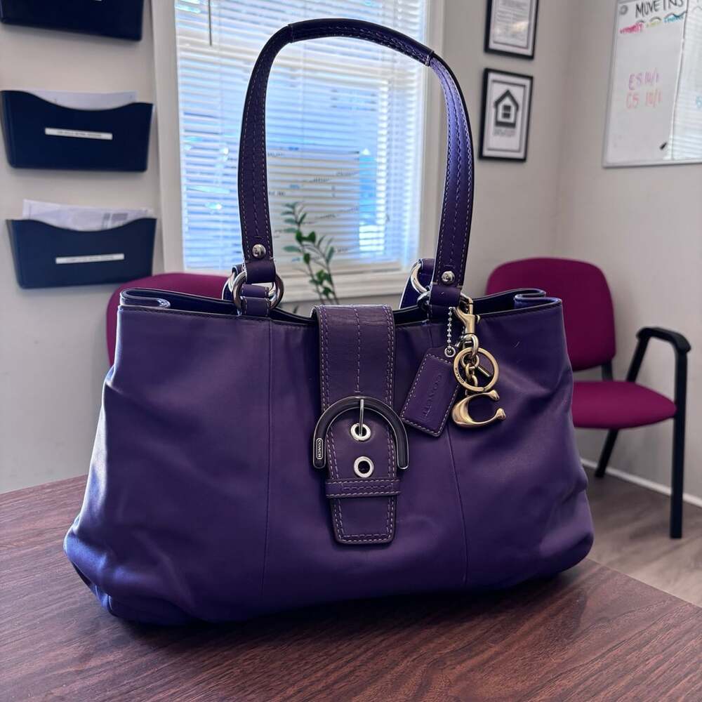 Coach Soho East West F18751 Purple Leather Buckle Tote Shoulder Bag Y2K